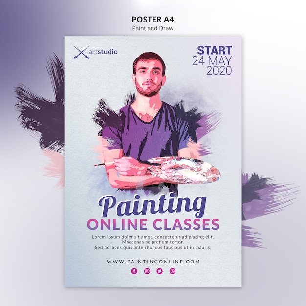 PSD grátis modelo de cartaz - aulas on-line de pintura