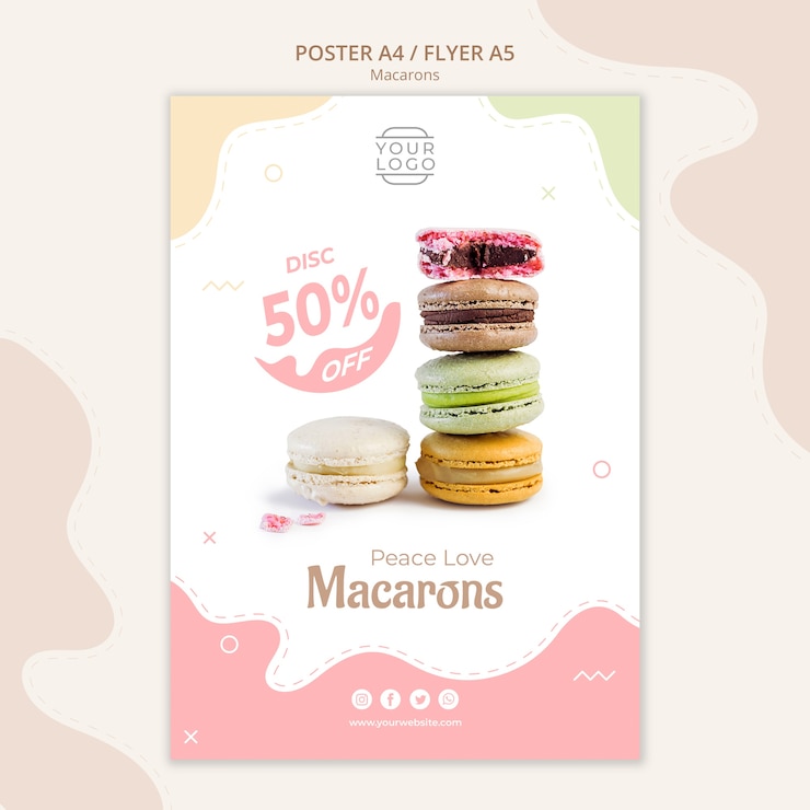PSD grátis modelo de cartaz - colorido macarons franceses