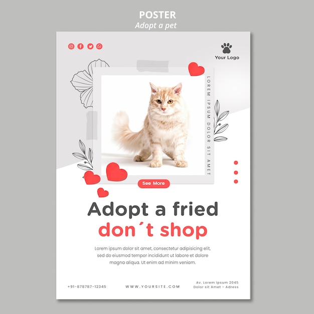 Modelo de cartaz com adotar design de animal de estimação