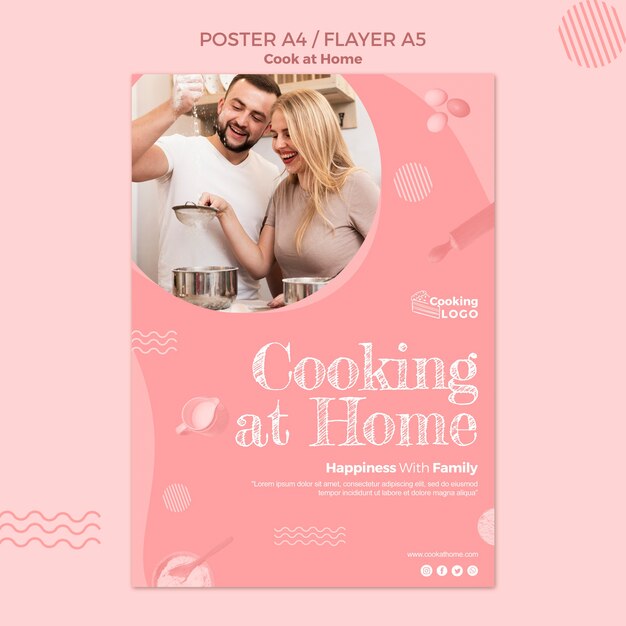 Modelo de cartaz com tema de cozinhar em casa