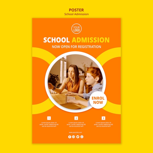PSD grátis modelo de cartaz - conceito de admissão escolar