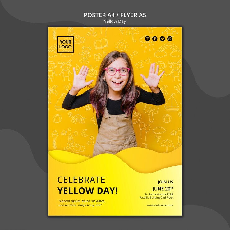 PSD grátis modelo de cartaz - conceito de dia amarelo