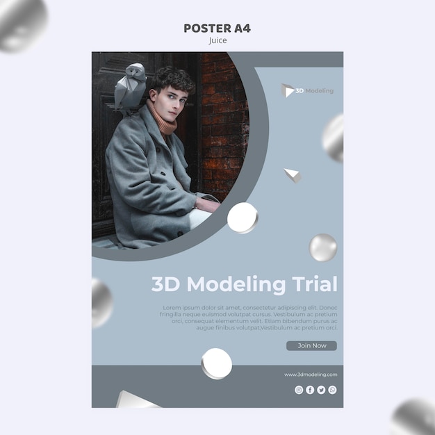 PSD grátis modelo de cartaz - curso de modelagem 3d