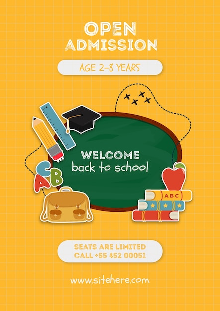 PSD grátis modelo de cartaz de admissão aberto amarelo