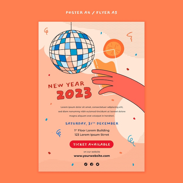 PSD grátis modelo de cartaz de ano novo 2023 desenhado à mão