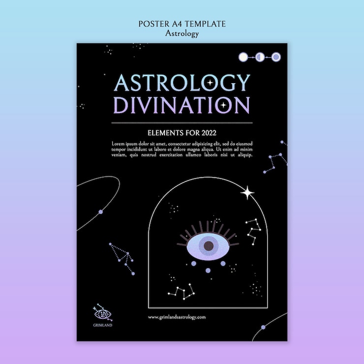 PSD grátis modelo de cartaz de astrologia de design plano