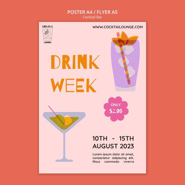 Modelo de cartaz de bar de coquetéis de design plano