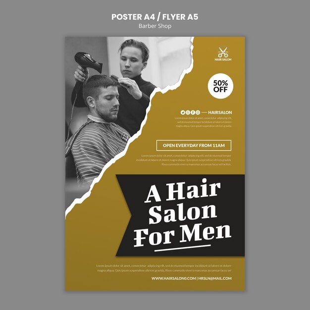 Modelo de cartaz de barbearia de design plano