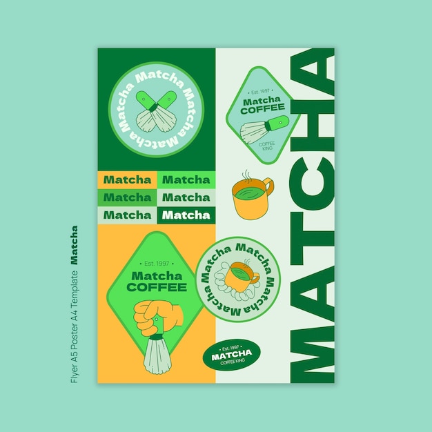 Modelo de cartaz de bebida de chá matcha.