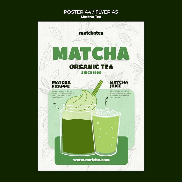 PSD grátis modelo de cartaz de bebida de chá matcha.