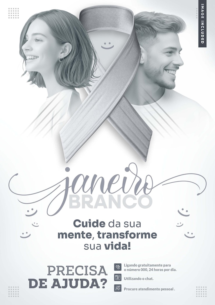 PSD grátis modelo de cartaz de campanha de mídia social branco saúde mental de janeiro