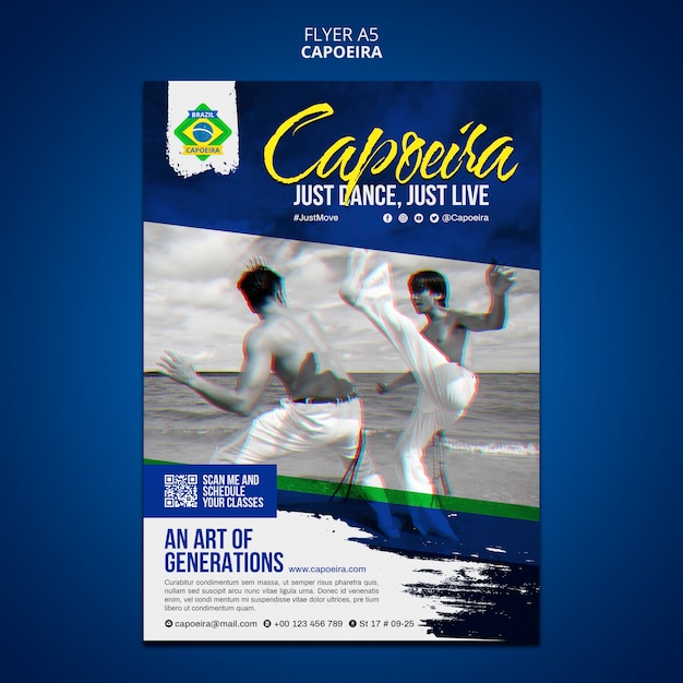 PSD grátis modelo de cartaz de capoeira de design plano