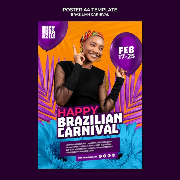 PSD grátis modelo de cartaz de carnaval brasileiro