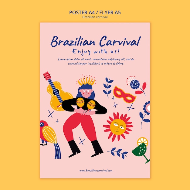 PSD grátis modelo de cartaz de carnaval brasileiro