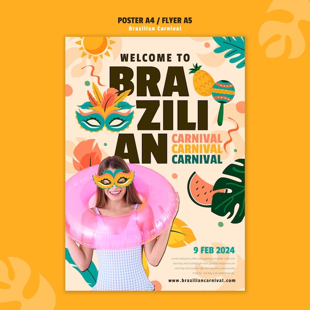 PSD grátis modelo de cartaz de carnaval brasileiro