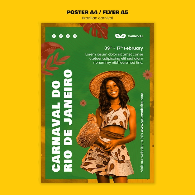 PSD grátis modelo de cartaz de carnaval brasileiro