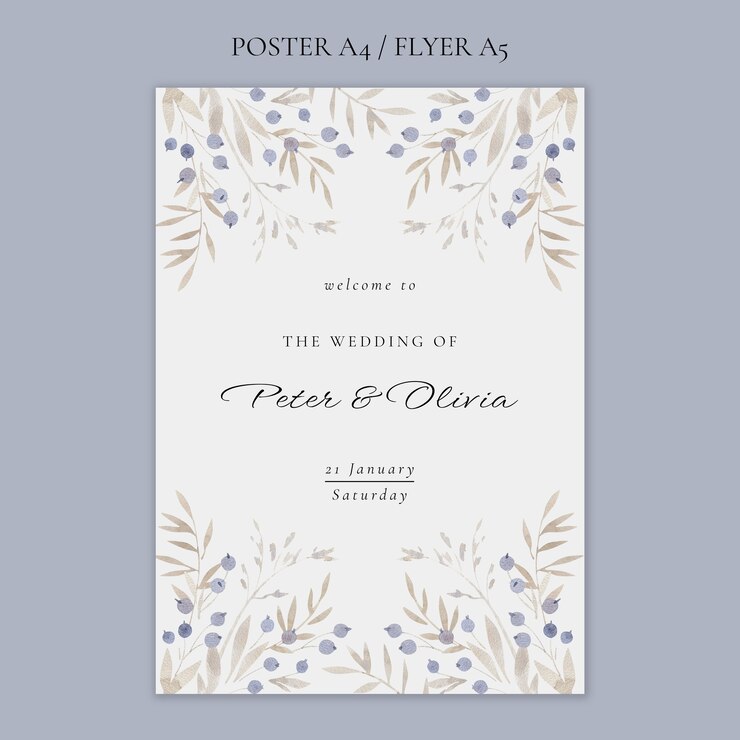 PSD grátis modelo de cartaz de casamento de inverno em aquarela