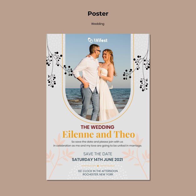 Modelo de cartaz de casamento elegante