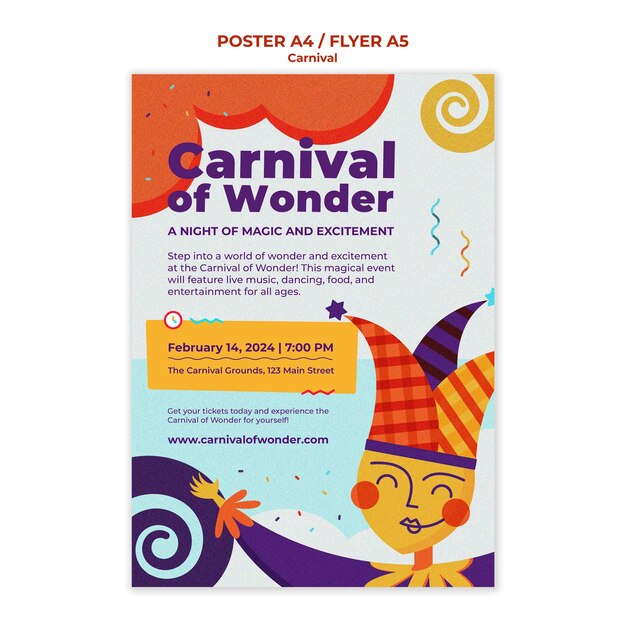 Modelo de cartaz de celebração de carnaval
