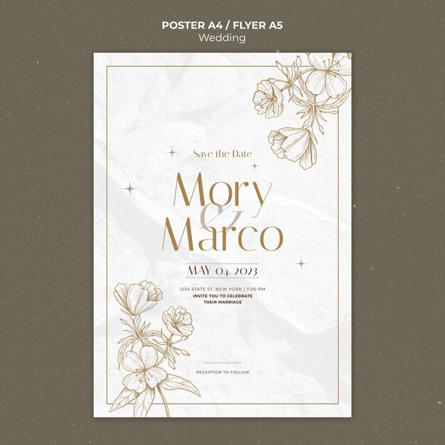 Modelo de cartaz de celebração de casamento floral