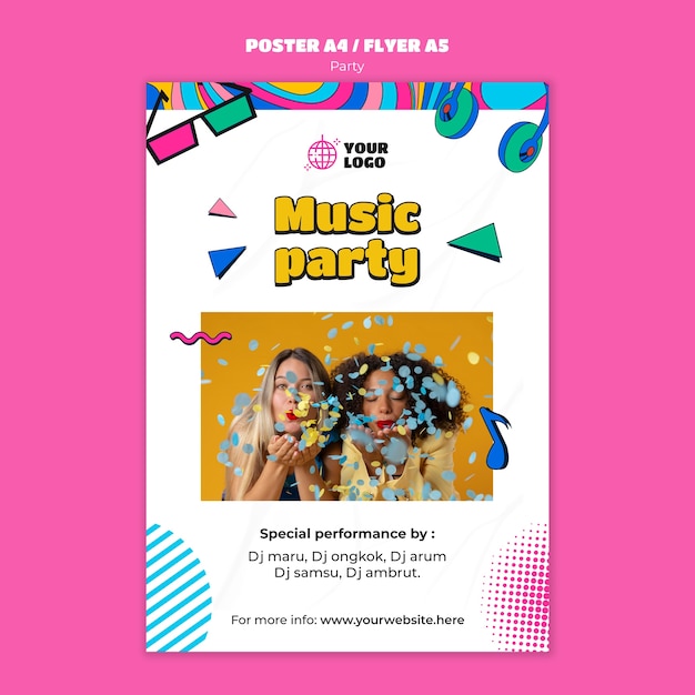 PSD grátis modelo de cartaz de celebração de festa de design plano