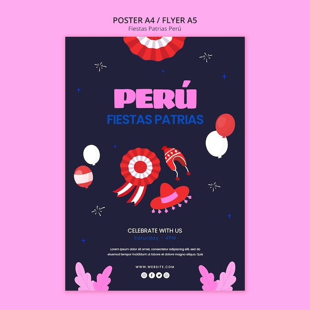 PSD grátis modelo de cartaz de celebração de festas patrias peru