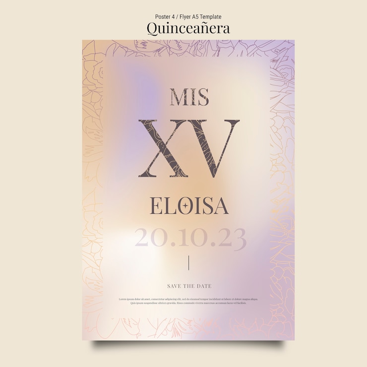 PSD grátis modelo de cartaz de celebração de quinceanera desenhado à mão
