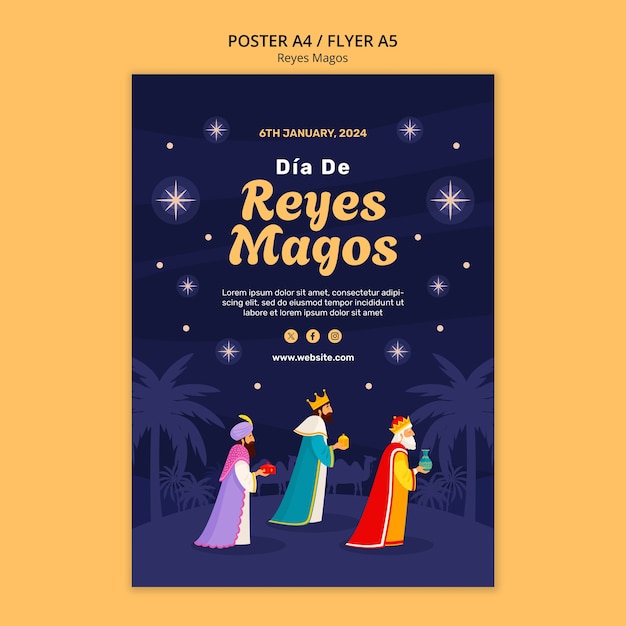 PSD grátis modelo de cartaz de celebração de reyes magos