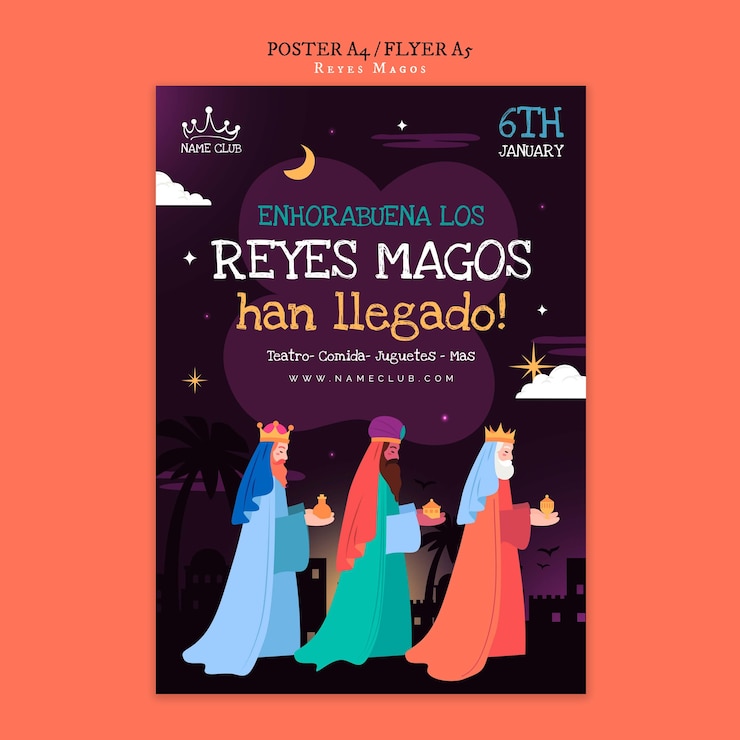 PSD grátis modelo de cartaz de celebração de reyes magos