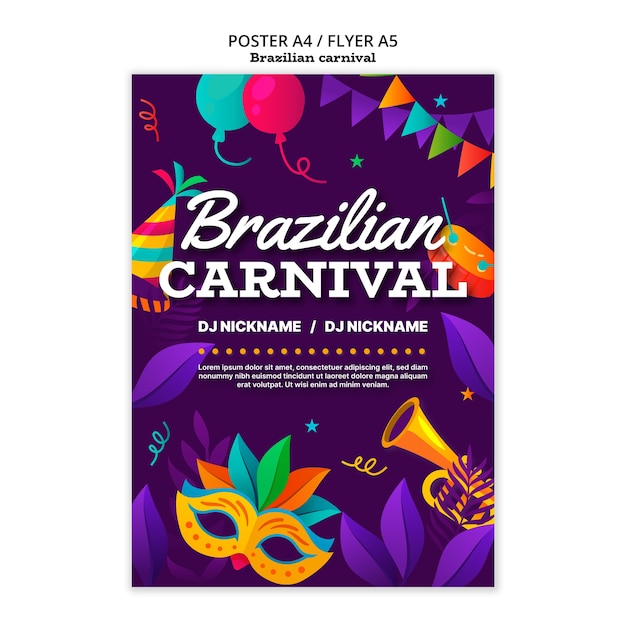 Modelo de cartaz de celebração do carnaval brasileiro