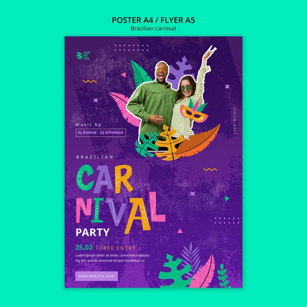 Modelo de cartaz de celebração do carnaval brasileiro