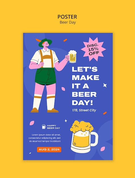 PSD grátis modelo de cartaz de celebração do dia da cerveja