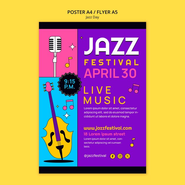 Modelo de cartaz de celebração do dia do jazz.