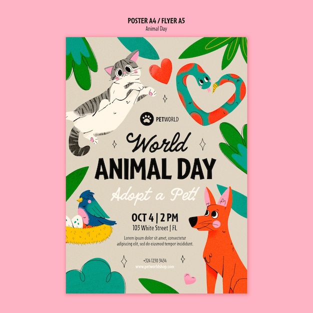 Modelo de cartaz de celebração do dia dos animais