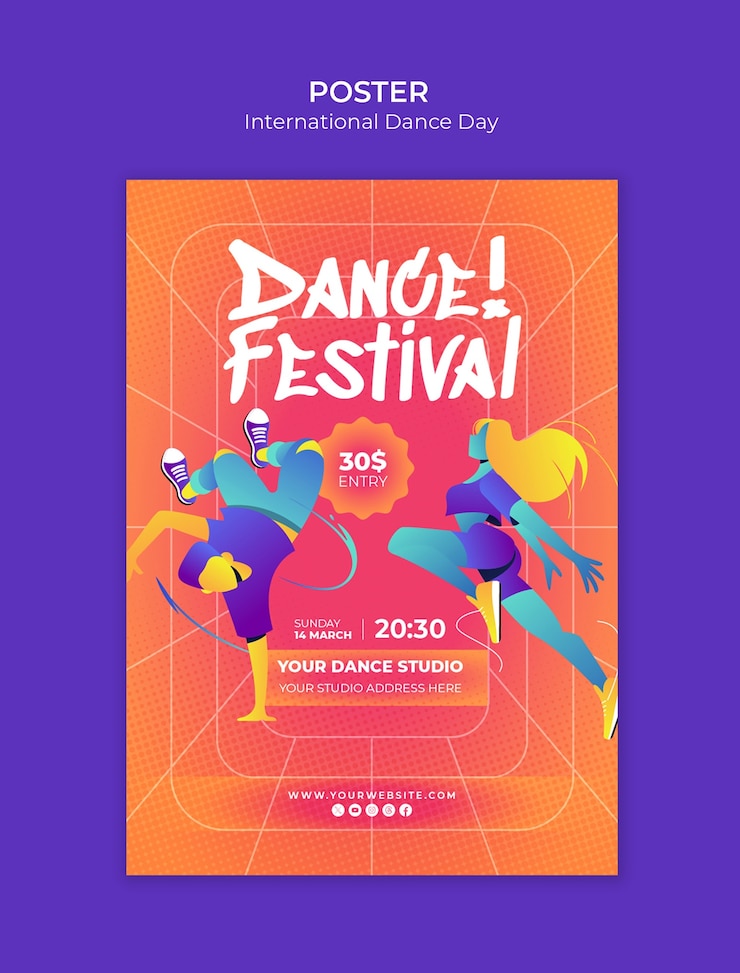 PSD grátis modelo de cartaz de celebração do dia internacional da dança