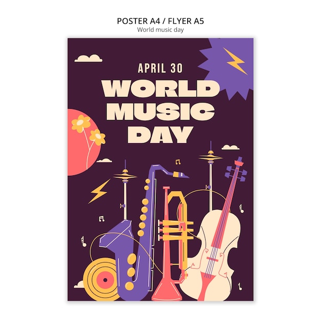PSD grátis modelo de cartaz de celebração do dia mundial da música