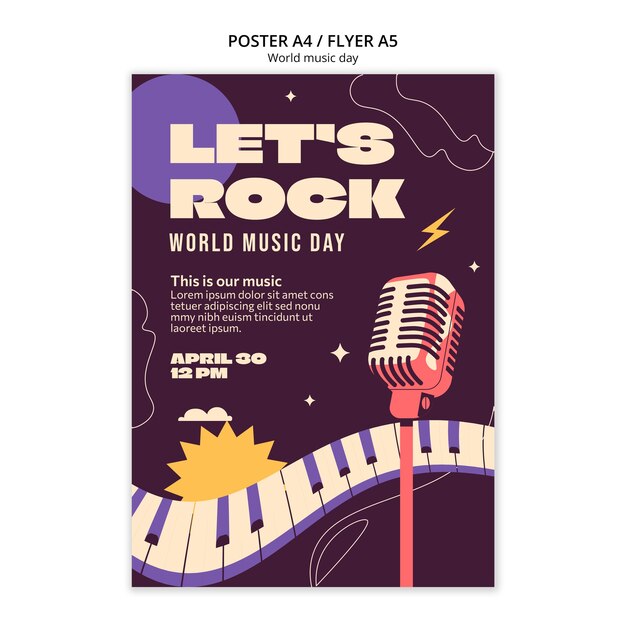 Modelo de cartaz de celebração do dia mundial da música