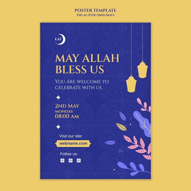 Modelo de cartaz de celebração do Eid al-Fitr