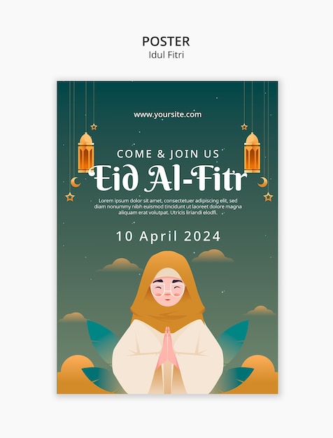 Modelo de cartaz de celebração do Eid al fitr