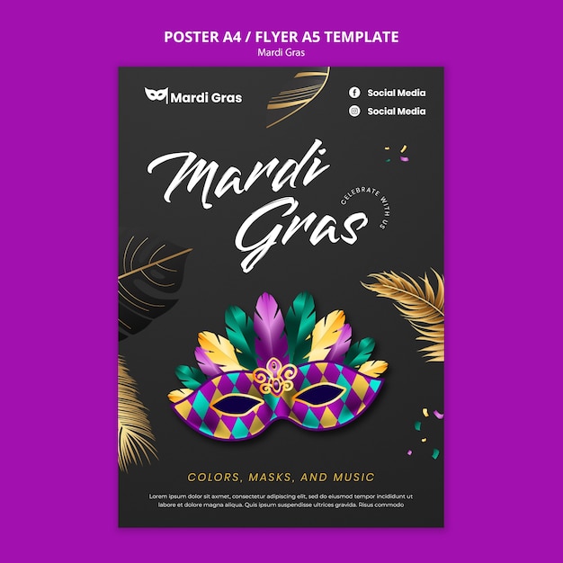 Modelo de cartaz de celebração do Mardi Gras