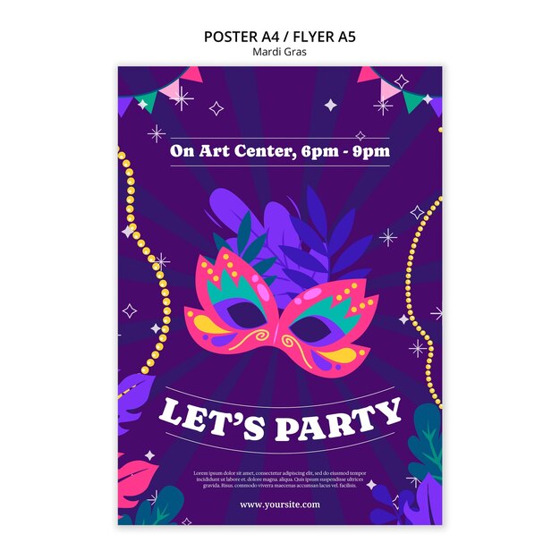 Modelo de cartaz de celebração do Mardi Gras