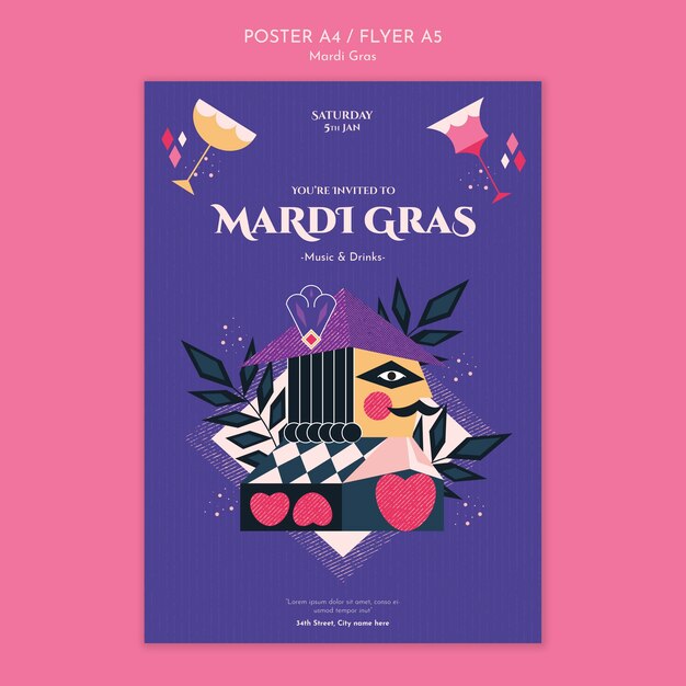 Modelo de cartaz de celebração do Mardi Gras