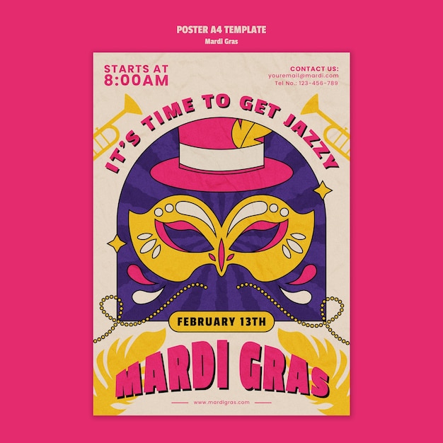 Modelo de cartaz de celebração do Mardi Gras