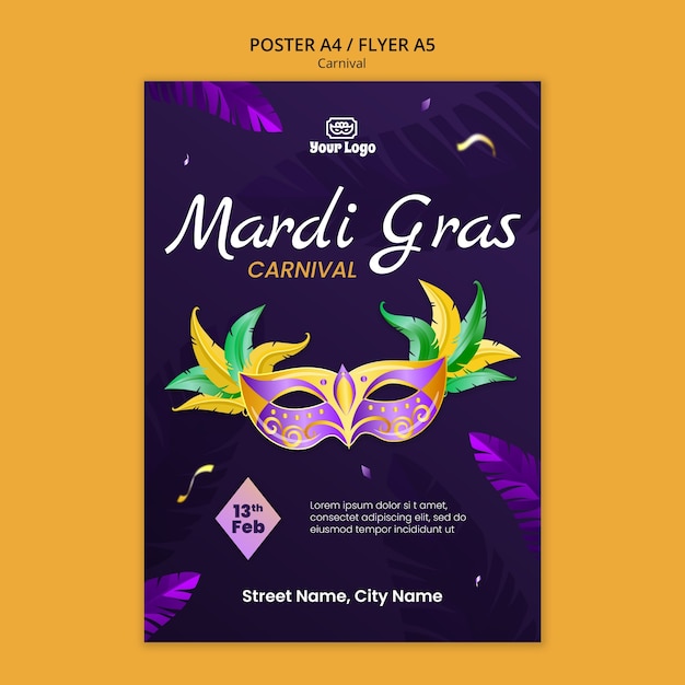 PSD grátis modelo de cartaz de celebração do mardi gras