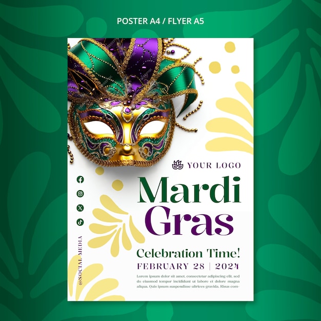 Modelo de cartaz de celebração do mardi gras