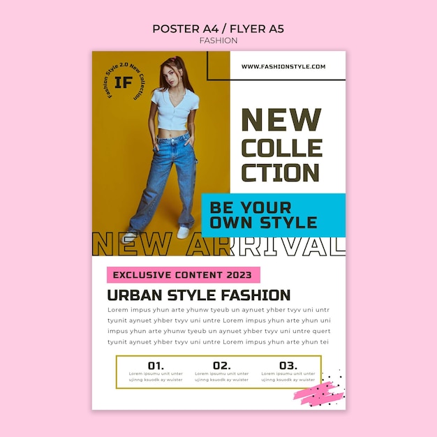 Modelo de cartaz de coleção de moda de design plano