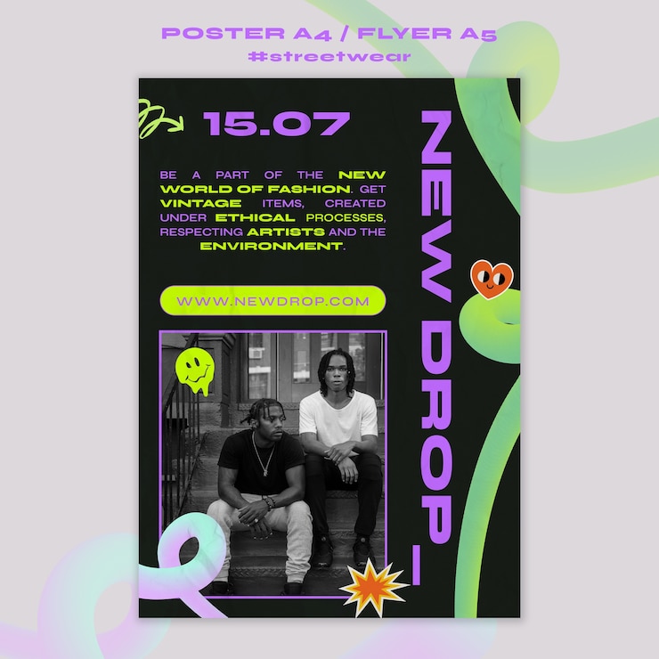 PSD grátis modelo de cartaz de coleção de streetwear de design plano