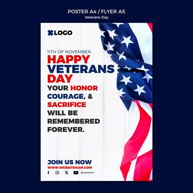 Modelo de cartaz de comemoração do Dia dos Veteranos