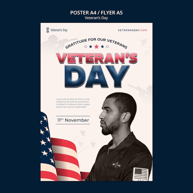 Modelo de cartaz de comemoração do dia dos veteranos