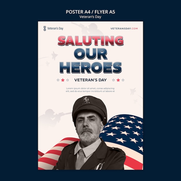 Modelo de cartaz de comemoração do dia dos veteranos